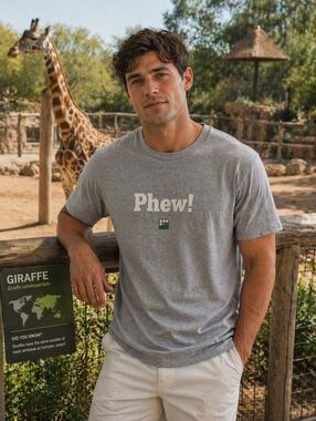 NYT Wordle Grey "Phew!" Graphic Short Sleeve Tee Summer BBQ Puzzle Master